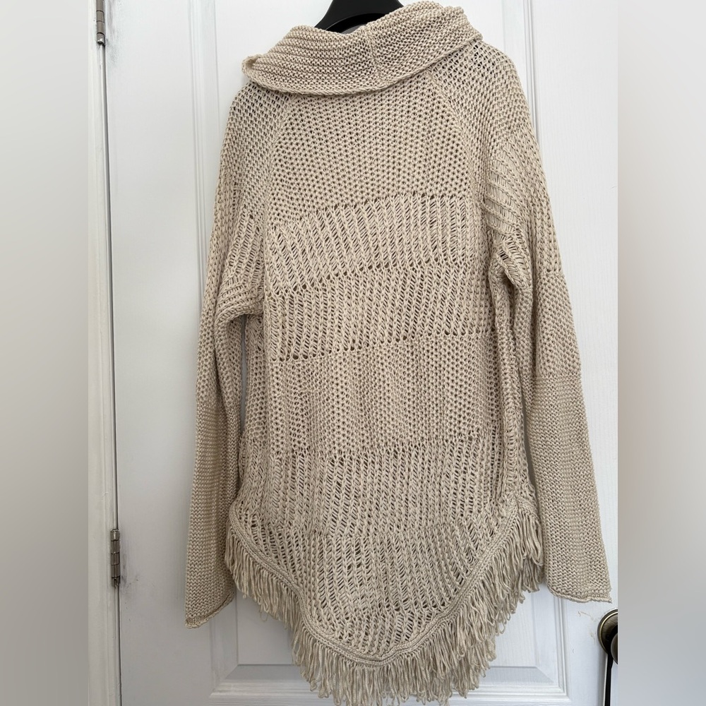 Esprit Beige Cowl Neck Open Knit Fringe Hem Sweater - Picture 6 of 8